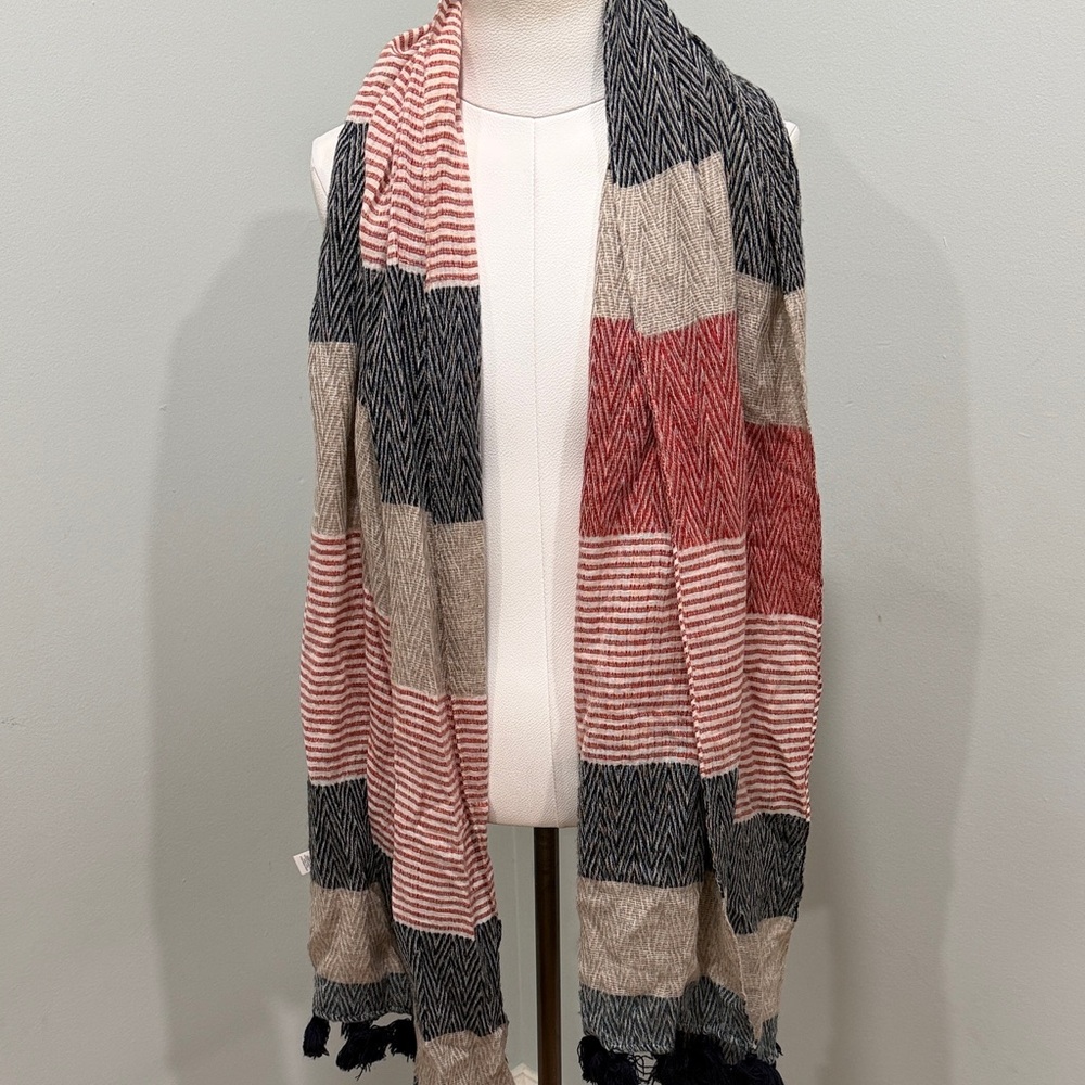 LOFT Red and Black Striped Scarf
